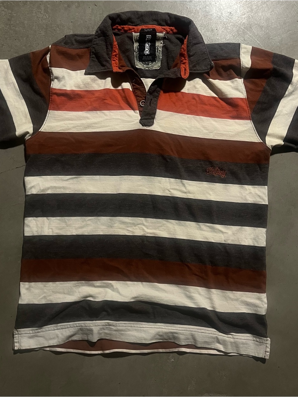 Billabong Men's Striped Rugby Polo in Rust, Black, White